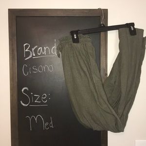 Olive Flowy Full Length Pants